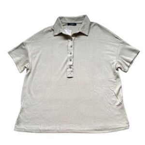 NWT Womens Oversized Solid Ribbed Short Sleeve Polo Shirt - Size: Small